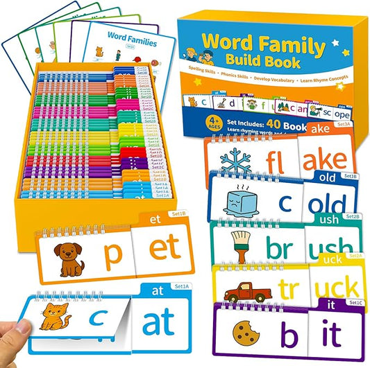 Phonics Flash Cards Word Family Build Book, 40 Read & Rhyme Flip Books, Learn to Read for Kids Ages 4-8, Engaging Educational Tools for Preschool-Kindergarten, Fun Sight Words & Phonics Games