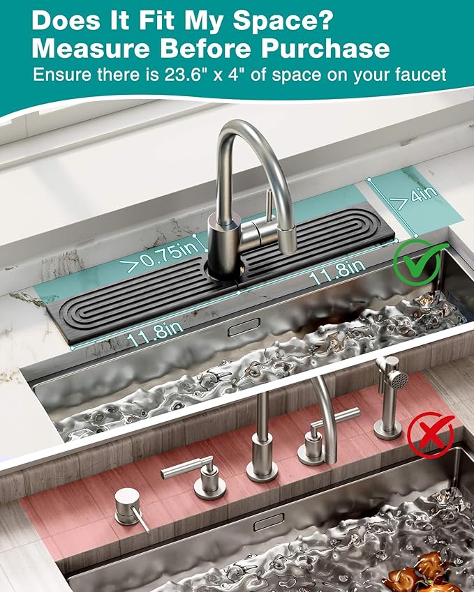 Stone Faucet Mat for Kitchen Sink, Diatomite Sink Protectors - Prevent Moisture Drying Stone Tray Fit Kitchen Counter & Bathroom Counter (Dark Gray, 23.6" x 4")