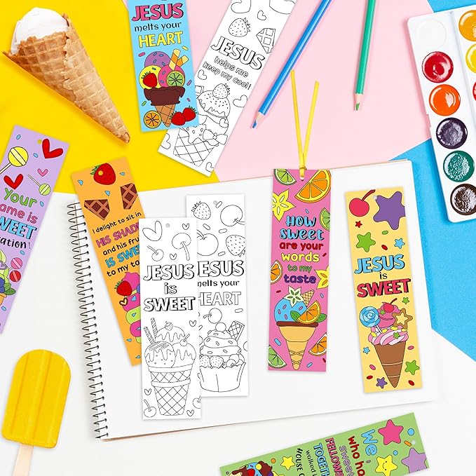 Ice Cream Color Your Own Bookmarks for Kids -120Pcs Summer Ice Cream Theme DIY Coloring Bulk Blank Bookmark Classroom Art Craft Supplies for Students Sunday School Holiday Party Reward Goodie Fillers