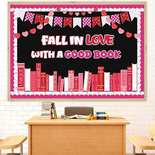 69Pcs Valentine's Day Reading Bulletin Board Decorations, Valentines Library Classroom Bulletin Board Set Heart Book Cutouts Home Window Door Wall February Party Decor for Teacher