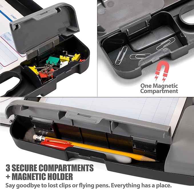 Officemate Portable Clipboard Storage Plastic Case for A4 Sizes, Charcoal (83301),11-3/4"w x 1-1/2"d x 14-1/2"h