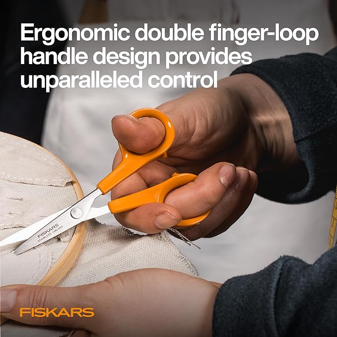 Fiskars Stitcher Scissors No. 5, Precision Sewing Scissors, Swedish Stainless Steel Blades for Intricate Cuts, 4.88”,Orange