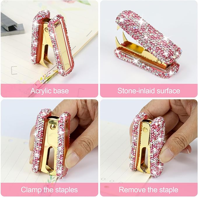 Buqoo Bling Rhinestone Staples Remover, Crystal Staple Puller Cute Glitter Stapler Remover Tool for Home School Office Supplies Dazzling Desk Accessories for Women Office