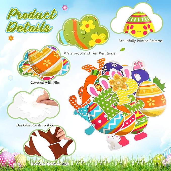 Pasimy Easter Bulletin Board Decorations Set Christian Easter Classroom Decorations Easter Bunny Egg Paper Cut Outs for School Nursery Spring Easter Birthday Party Supplies(Easter Egg)