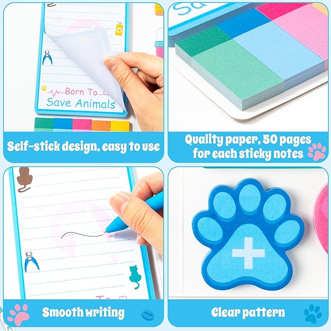 Xqumoi Best Vet Tech Sticky Notes Set - 550 Sheets Vet Self-Stick Note Pads Save Animal Divider Tabs Bundle Writing Memo Pad Back to Pet Party School Office Supplies Appreciation Gift for Veterinarian