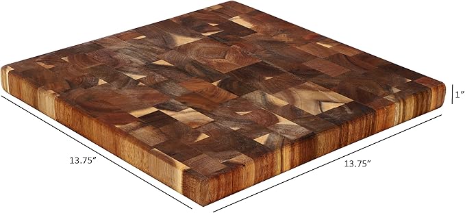 Elama 13.75 x 1 Inch Square Thick Acacia Wood Butcher Block – Heavy-Duty Cutting and Serving Board for Meat, Cheese, and Vegetables (13.75 x 1 Inch Square)