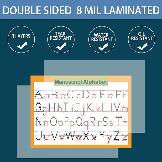 LUGMAZU 4 Pcs/Set Cursive Alphabet、Number、abc letter poster for Classroom Wall | Learning Posters for Decorations Organization,8.47x11.8in