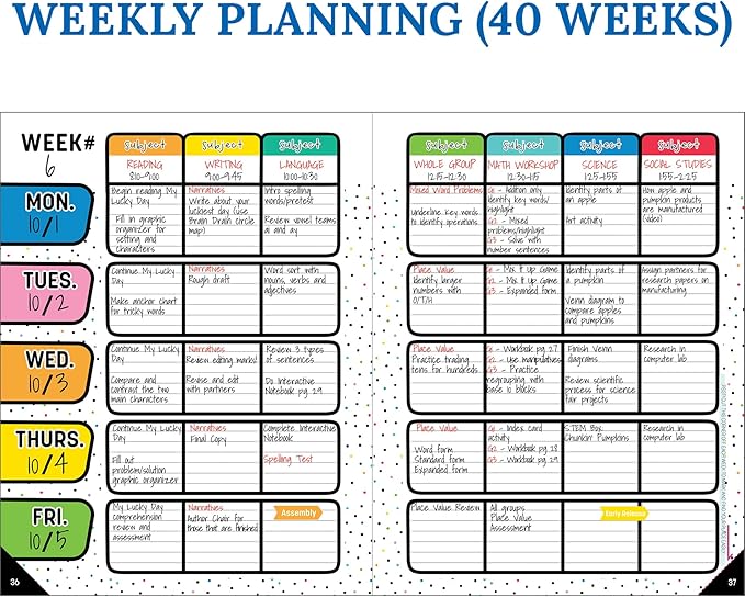 Carson Dellosa Happy Place Teacher Planner 2025-2026, Undated 8" x 11" Lesson Plan Book With Retro Stickers, Class Schedule, Weekly Calendar, Classroom Must Haves, Homeschool and School Supplies