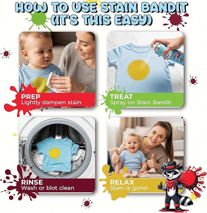 Stain Remover Spray - Non-Toxic, Family Safe Formula - Bag-On-Valve 360 Continuous Spray - Powerful Natural Cleaner for Clothes, Upholstery, Carpet, Car Seats & More - 4.2 oz