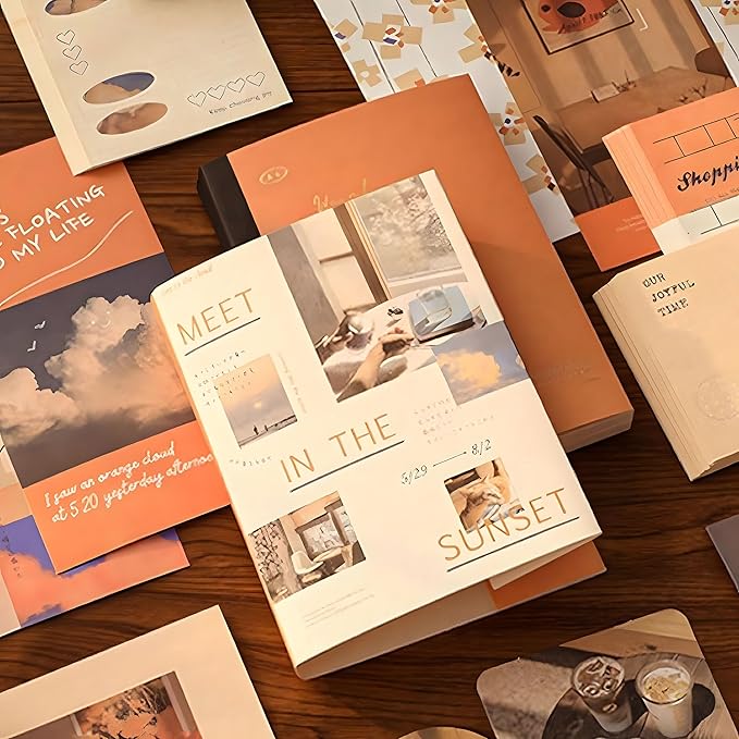 JOYCHOIC Scrapbooking Kit, Sunset Journaling Supplies, Junk Journal Materials, Large Aesthetic Scrapbook Collection for Women, Stationery DIY Arts Craft, Adults