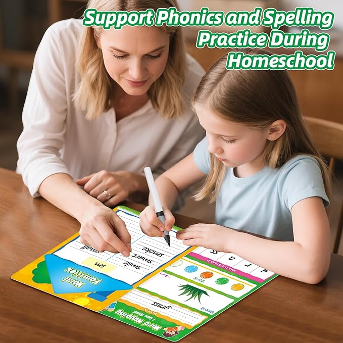 12 Packs Word Families Read and Rhyme Phonemic Awareness Dry Erase Board, Speech Therapy Phonics Games Flash Cards, Elkonin Boxes Science of Reading Spelling Manipulatives Classroom Must Have