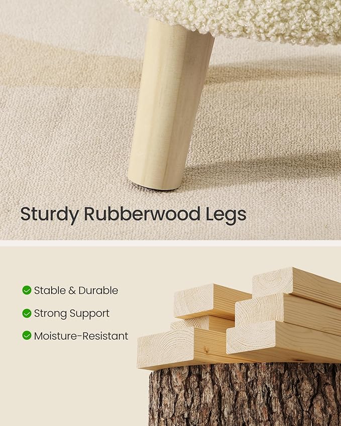 SONGMICS Storage Ottoman, Foot Stool, Round Ottoman with Padded Seat, Foot Rest with Wood Legs, Small Table, for Hallway, Living Room, 12.2 Inches, Teddy Fleece, Summer Sand ULOM515LF01