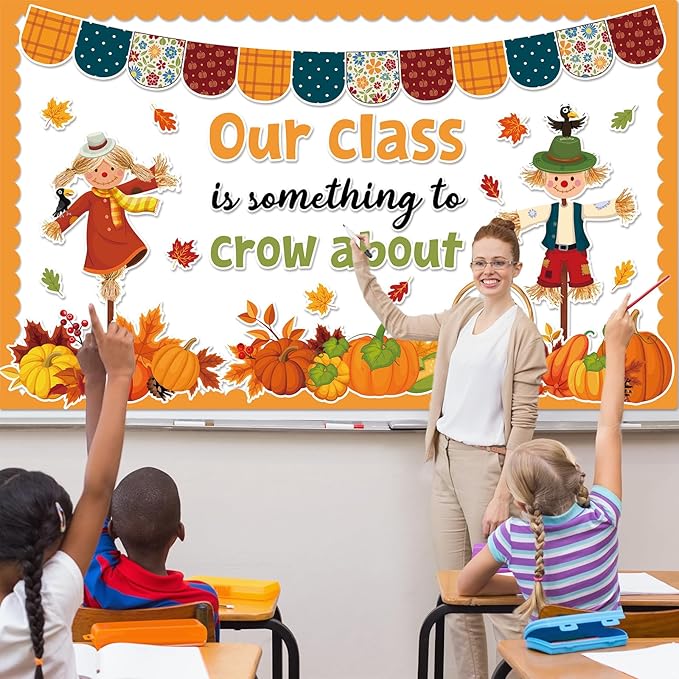 Fall Thanksgiving Bulletin Board Decorations Scarecrow Bulletin Board Decorations Set Autumn Pumpkin Crow About Paper Cutouts for Fall Thanksgiving Home School Classroom Chalkboard Wall Decor 55 Pcs