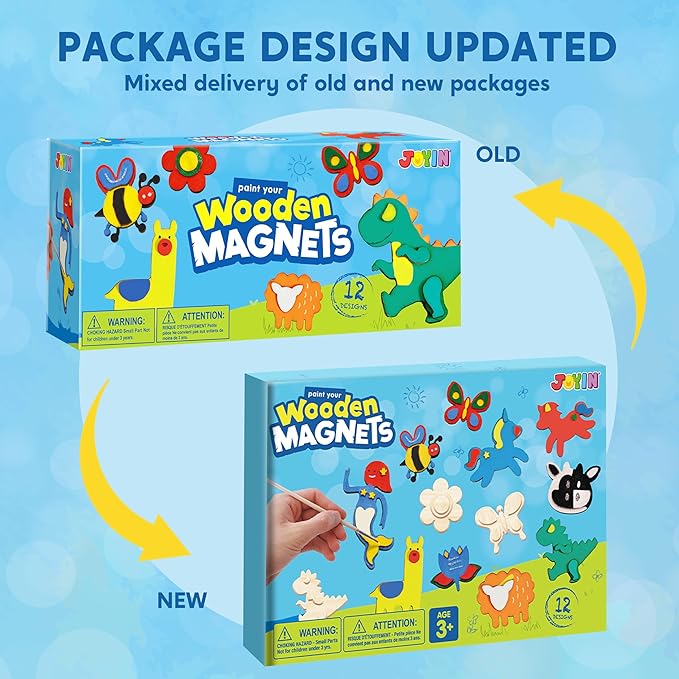 JOYIN 12 Wooden Magnet Creativity Arts & Crafts Painting Kit for Kids, Decorate Your Own Painting Gift for Easter Basket Stuffers, Birthday Parties and Family Crafts, Party Favors for Boys Girls