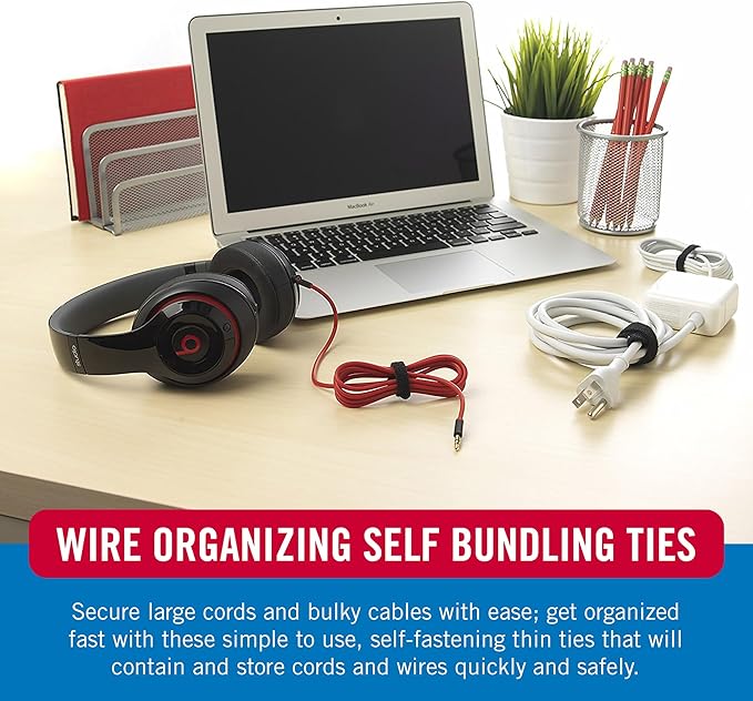 VELCRO Brand Cable Ties, 100Pk - 8 x 1/2" Red and Black, Reusable Alternative to Zip Ties, ONE-WRAP Thin Pre-Cut Cord Organization Straps, Wire Management for Office or Home, VEL-30200-AMS, Black/Red