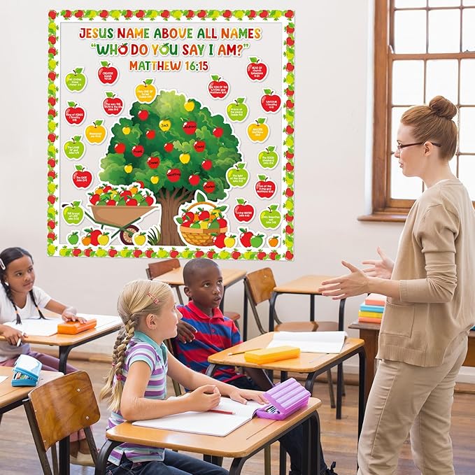 Apple Tree Nativity Decorations Set - Jesus Religious Cutouts for Sunday School & Church - Welcome Bulletin Board Craft & Wall Art