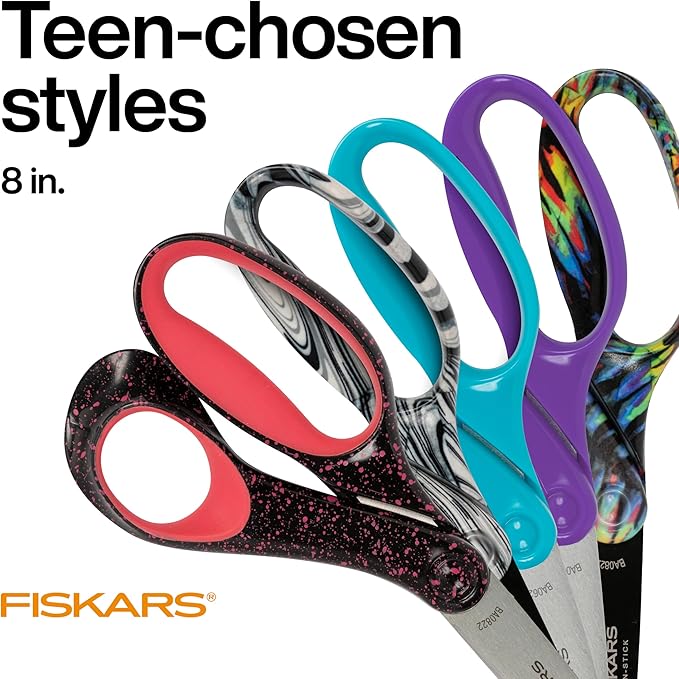 Fiskars 8" Left-Handed Softgrip Teen Scissors for Ages 15+ - Scissors for School or Crafting, Back to School Supplies, Blue Speckled