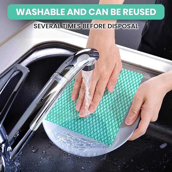 Disposable Cleaning Cloths 50 Packs, 13.8"x15.8" Reusable Kitchen Towels, Soft Absorbent Multipurpose Household Cleaning Towels, Disposable Dish Cloths for Kitchen, Stove, Bathroom, Handy Wipes, Green