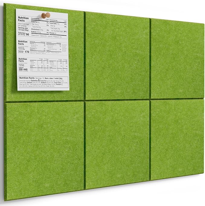 MaxGear Large Cork Board for Wall 36" x 24", Forest Green Bulletin Board, 6 Pack Felt Wall Tiles with Pushpins, Cork Boards for Office Pin Board Tack Board Cork Boards
