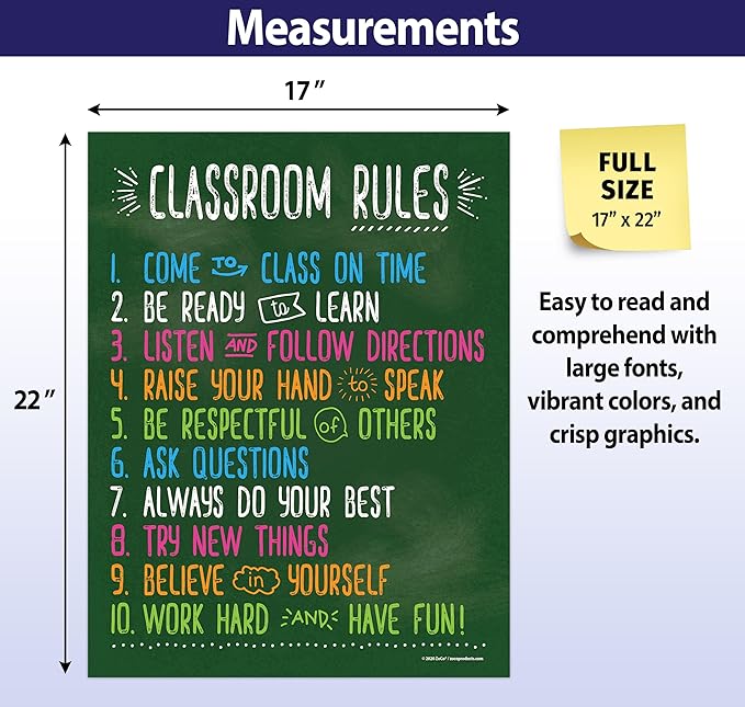 ZOCO – Science Lab Safety Rules (12x18) & Classroom Rules (17x22) – Laminated Poster Set – 2-Pack for Middle & High School Classrooms, Teacher Supplies