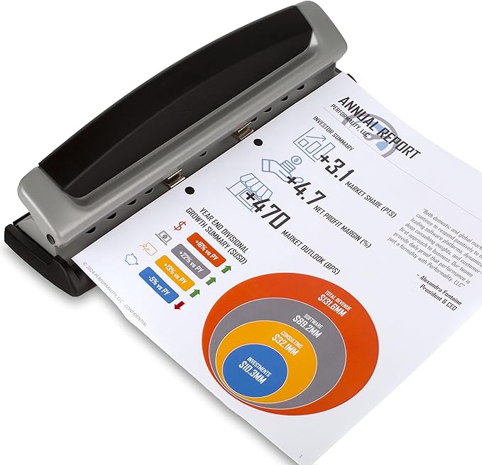 Swingline 3 Hole Punch, 10 Sheet Capacity Three Hole Puncher 3 Ring, Adjustable 2-3 Hole Paper Punch, Precision Pro, Black & Silver (74037)