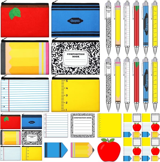 Tenceur 36 Pcs Teacher Appreciation Gifts Bulk 12 Set Pencil Pouch Ballpoints Sticky Notes Pencil Apple Crayon Notebook Designs Thank You Gifts for Teacher Employee Team Coworker Nurse Staff Supplies