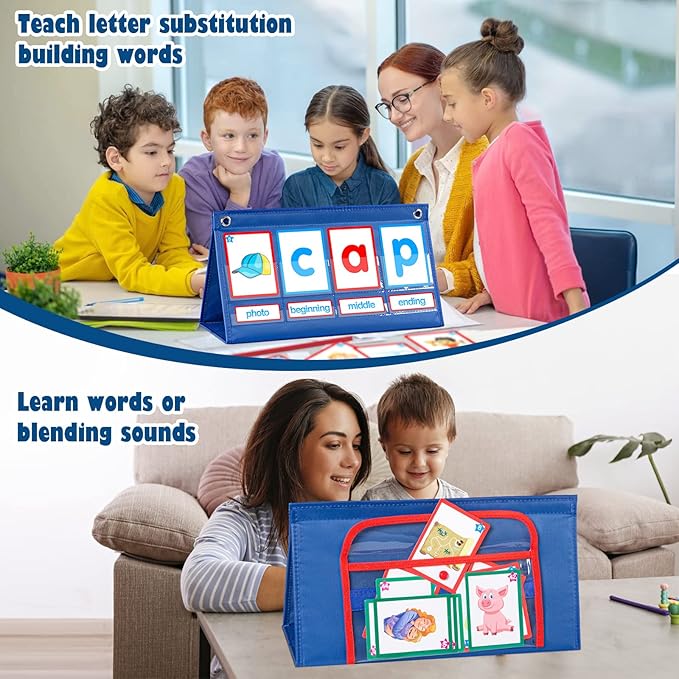 KIKIGOAL CVC Word Builder Desktop Pocket Chart Tent Cards Kit Phonics Games Flash Cards for Preschool Kindergarten Classroom Spelling Educational Toy for Kids Autism Special Education