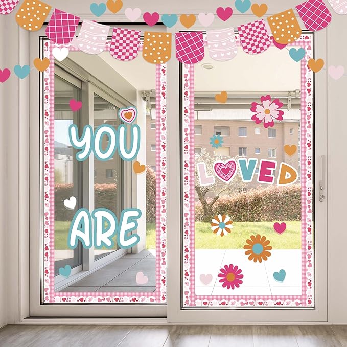 Valentine's Day Bulletin Board Set Valentines Classroom Decoration You are Loved Bulletin Board Borders Valentine's Day Loved Cutouts for Holiday School Office Chalkboard Wall Door Decor Supplies