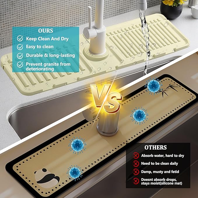Faucet Mat for Kitchen Sink, Silicone Faucet Handle Drip Catcher Tray Mat, Silicone Kitchen Sink Splash Guard, Ideal Protective Tray for Stone Sinks in Kitchen & Bathroom