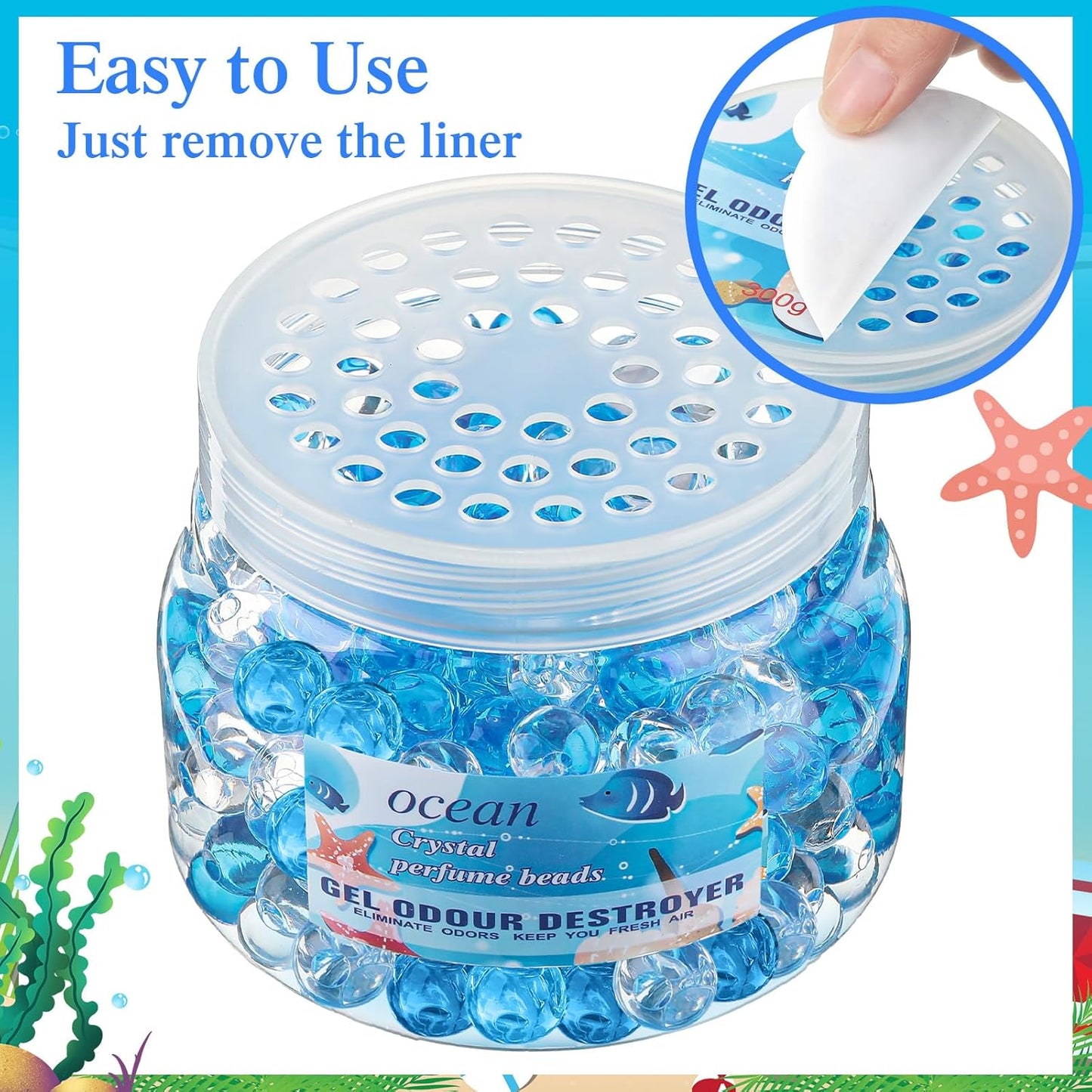 Timgle 12 Pack Odor Eliminator Gel Beads Bulk 10 Ounces Air Freshener Gel Beads Odor Eliminator for Home, Bathrooms, Cars, Boats and Pet Areas(Ocean Scent)