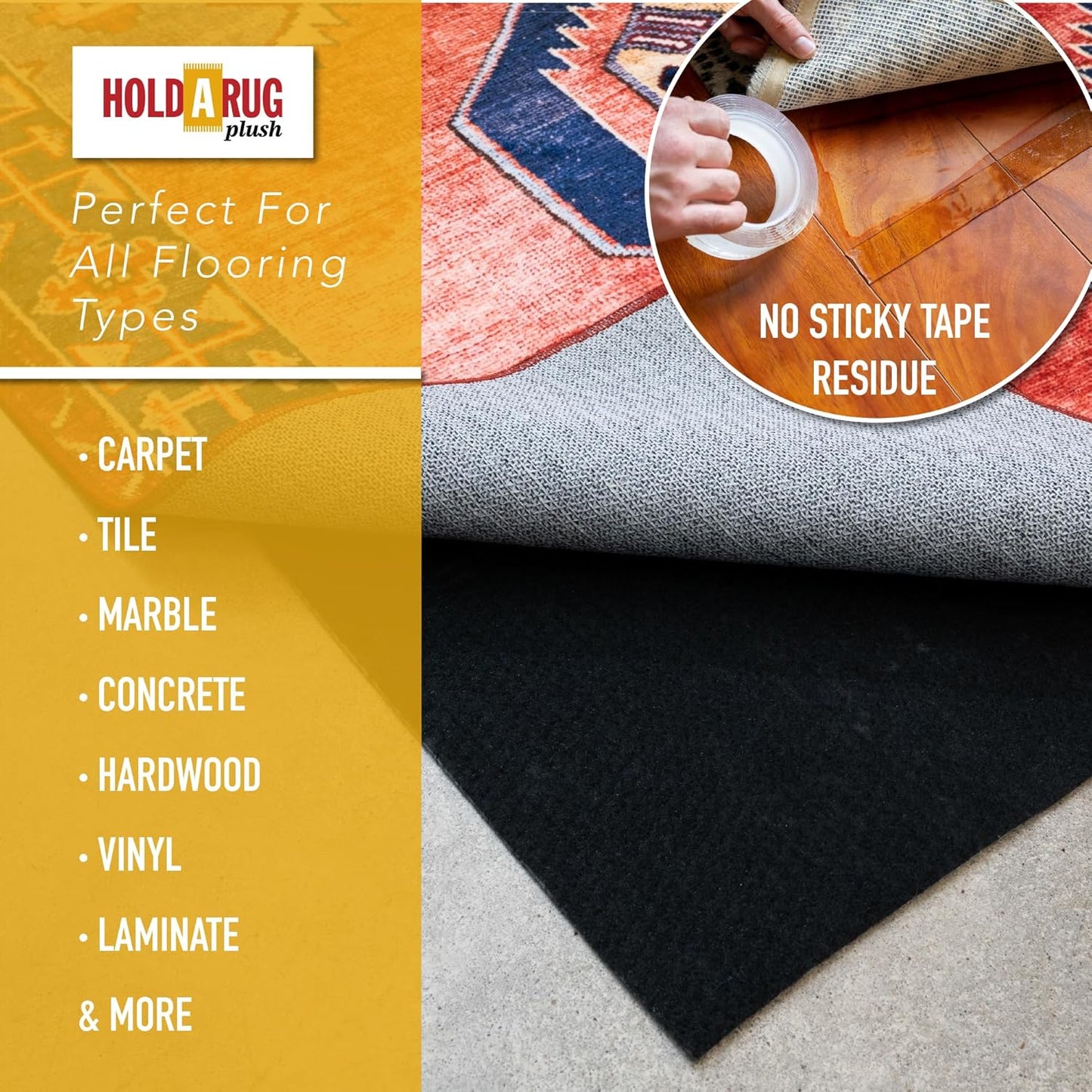 Hold-a-Rug Plush 4' Round Nonskid, Nonslip Rug Pad, Reversible Gripper, ¼ Thick, Safe for All Floors and Carpet, Keep Area Rugs Secure