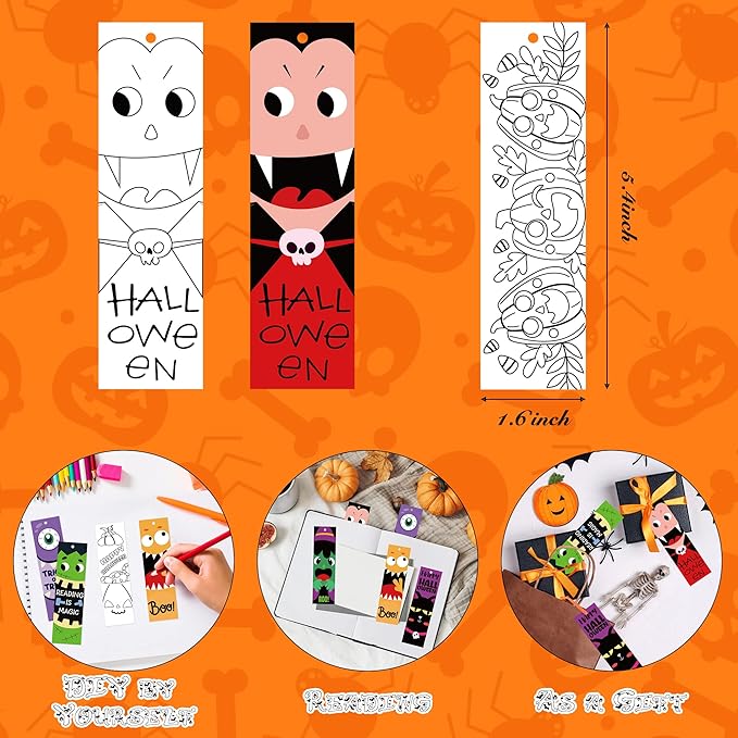 75Pcs Halloween Color Your Own Bookmarks, Kids DIY Coloring Blank Bookmarks Halloween Party Game Prize Art Craft Supplies for Teachers Students Fillers Classroom Reading Club Rewards Book Decor