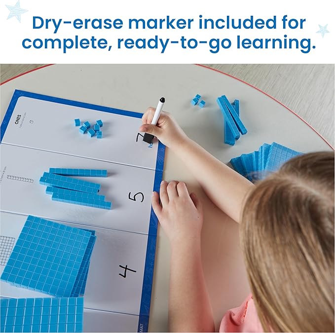 hand2mind Plastic Base Ten Blocks Activity Set, Place Value Manipulatives, Base 10 Blocks for Math, Counting Cubes, Math Manipulatives 1st Grade, Small Group Classroom Must Haves (133 Pieces)