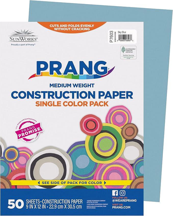 Prang (Formerly SunWorks) Construction Paper, Sky Blue, 9" x 12", 50 Sheets