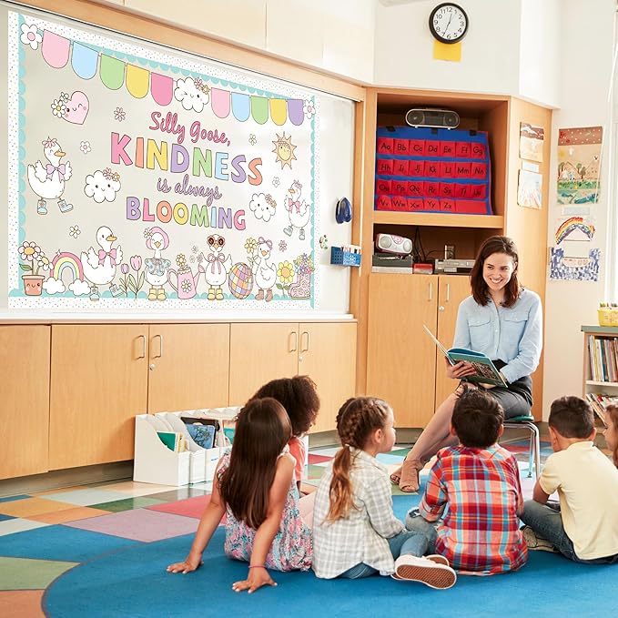 Spring Classroom Bulletin Board Set Spring Classroom Bulletin Board Set Kindness Blooming Silly Goose Sun Flowers Rainbow Cutouts Back to School Supplies for Office Sunday School Wall Door Decor
