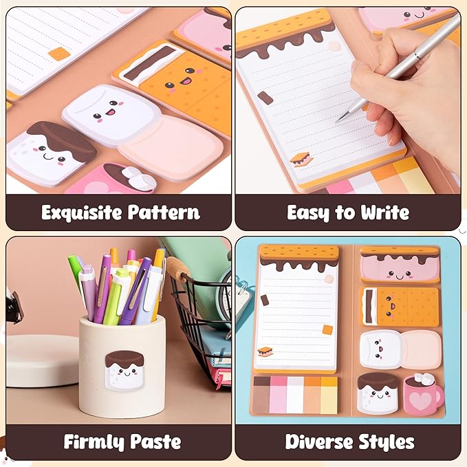 B1ykin Cute Sticky Notes Set - I Just Really Like Marshmallows Self-Stick Notes Pad, 550 Sheets Writing Memo Pages Sticky Notepad for Teacher Appreciation Gifts, School Office Supplies (Marshmallows)