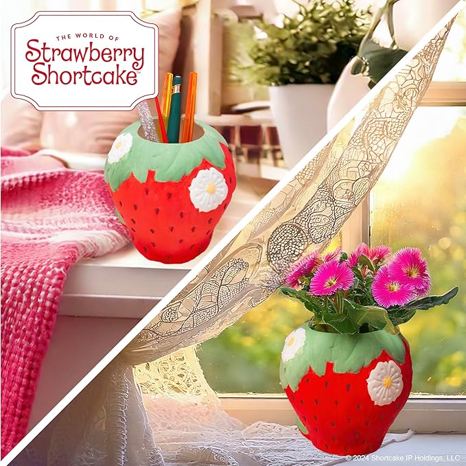 Paint Your Own Strawberry Shortcake Planter, 5 Paints & Paintbrush Included, Ceramics to Paint, Gifts for 10 Year Old Girls, Strawberry Room Decor, Kids Craft Kits, Arts & Crafts, Cute Planters