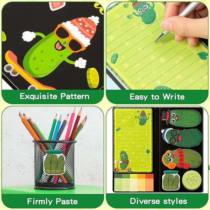B1ykin Cute Sticky Notes Set - Just A Girl Who Loves Pickles Self-Stick Notes Pad, 550 Sheets Writing Memo Pages Sticky Notepad for Teacher Appreciation Gifts, School Office Supplies (Pickles)
