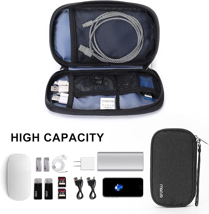 MOSISO Electronic Organizer Cable Case, Portable External Carrying Case Storage Bag with Handle Compatible with MacBook Power Adapter, Wireless Mouse, Cables, Earphones, USB Flash Disk SD Card, Black