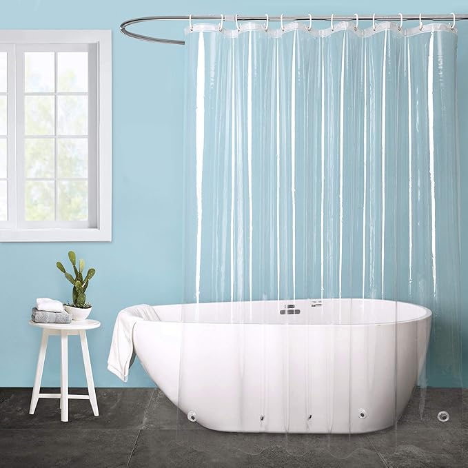EurCross Clear Shower Curtain Liner 74 inch Long, EVA Waterproof Plastic Bathroom Curtain Shower Liner72x74 inches with 5 Weight Bottom Magnets, Transparent