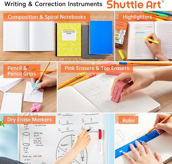 Shuttle Art 102 PCS Back to School Supplies Kit, School Supply Box for Grades K-5, School Supplies for Kids and Students, Including Pencils, Pens, Markers, Erasers, Notebooks, Folders and More