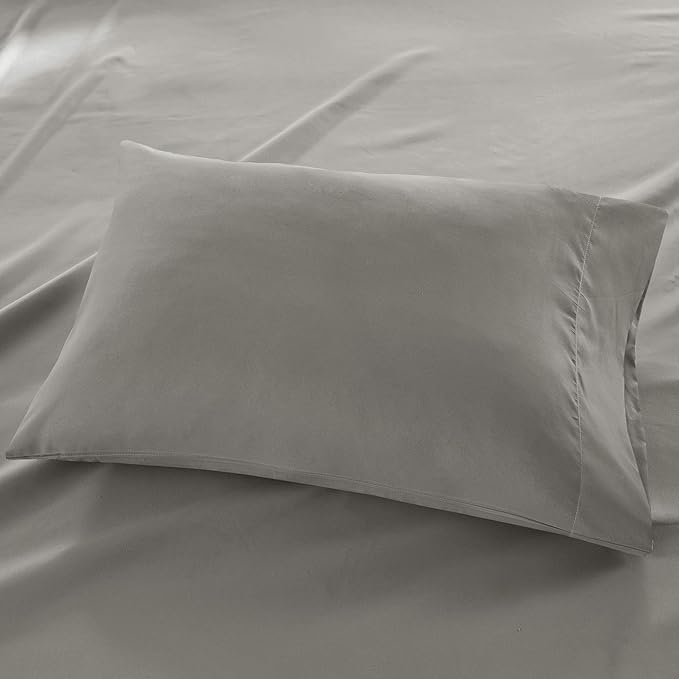 Madison Park 3M Microcell Bed Sheet Set Color Fast, Wrinkle and Stain Resistant, Soft Sheets with 16" Deep Pocket All Season, Cozy Bedding-Set, Matching Pillow Case, Cal King, Grey, 4 Piece