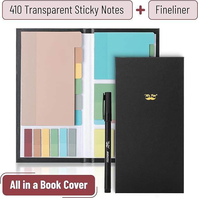 Mr. Pen- Transparent Sticky Note Set, 410 Pack, Morandi Colors, Transparent Sticky Notes Tabs, Stocky Notes for Bible Journaling