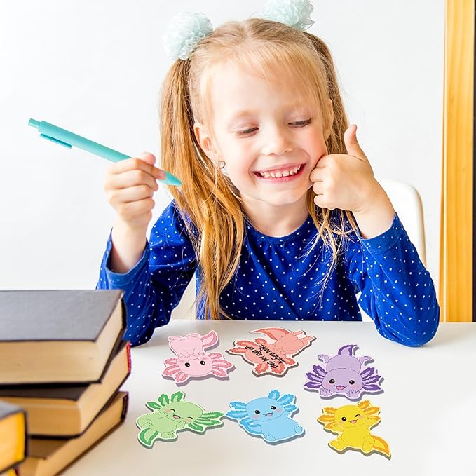 Bright Color Sticky Notes - 72pcs Cute Axolotl Super Sticky Notes Pens Ribbons Set Favorite Sticking Power Office Products School Supplies Clean Removal Memo Pads Index Tabs Strong Adhesive