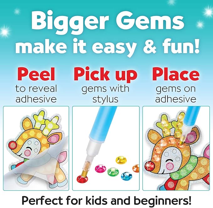 Creativity for Kids Holiday Big Gem Diamond Painting Kit | Create 12 Festive Stickers & 2 Suncatchers with 1000+ Colorful Gems | Fun for Parties, Gifts, Ornaments & Seasonal Décor (Ages 6+)