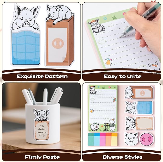 B1ykin Cute Sticky Notes Set - I Just Really Like Pig Self-Stick Notes Pad, 550 Sheets Writing Memo Pages Sticky Notepad for Teacher Appreciation Gifts, School Office Party Supplies (Funny Pig)