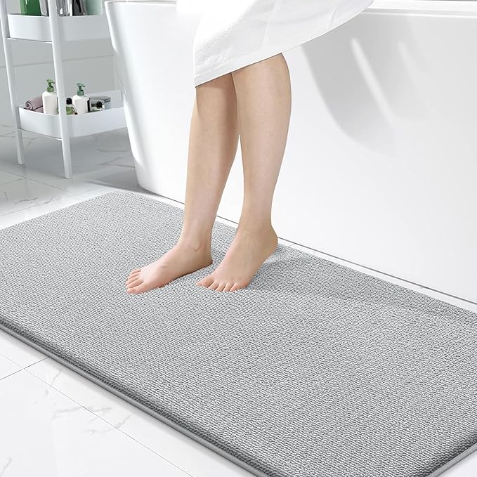 OLANLY Thick Memory Foam Bath Mats Rugs 50x30, Extra Soft Absorbent Bathroom Rug, Quick Dry Bath Mat, Non-Slip, Machine Washable Carpet for Bathroom, Tub and Shower, Home Decor Accessories, Light Grey