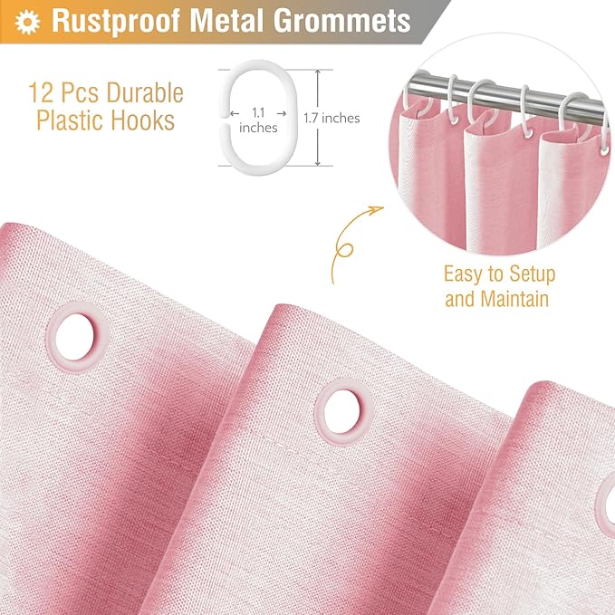 BTTN Pink Fabric Shower Curtain - Linen Textured Weighted Cloth Shower Curtain Set with 12 Plastic Hooks, Machine Washable, Hotel Spa Luxury Neutral Decorative Modern Bath Curtains for Bathroom, 72x72
