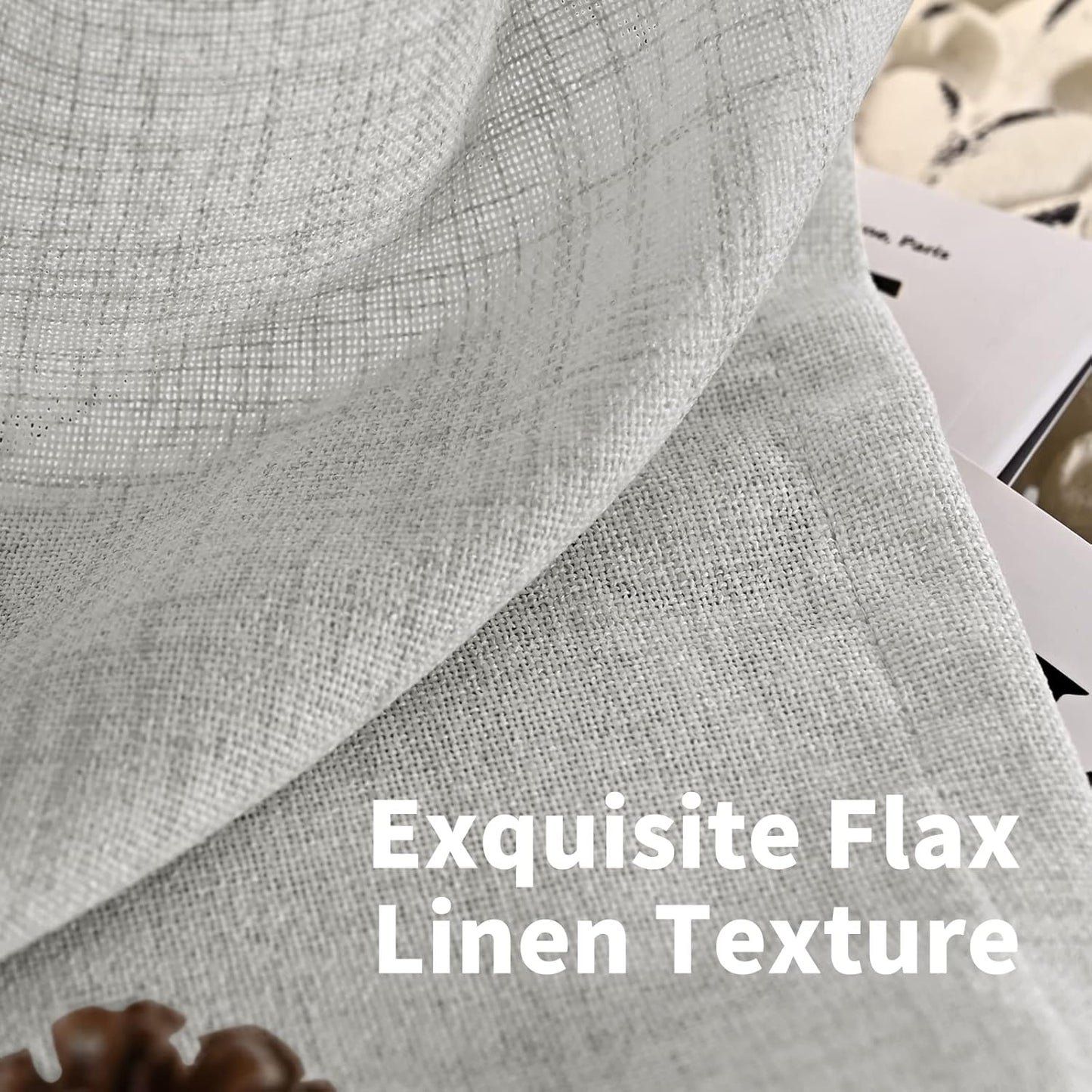 YoungsTex Light Grey Linen Semi Sheer Curtains 84 Inch Length for Living Room 2 Panels Set, Light Filtering Window Treatments Rod Pocket Back Tab for Bedroom Dining Farmhouse, 52 X 84 Inch