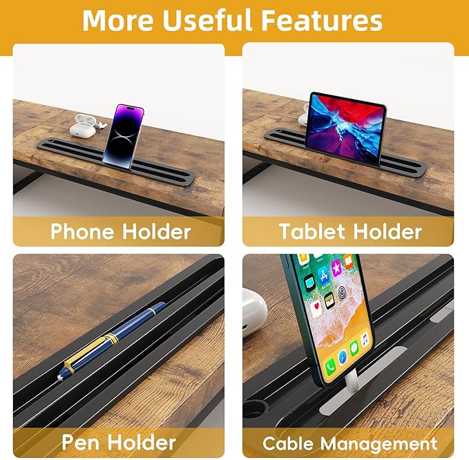 Mexin Dual Monitor Stand Riser with 2 Drawers - 39Inch Large Storage Computer Monitor Stands for 2 Monitors, Wooden Desktop Organizer Perfect for Home Office Desk, Computer, Laptop, TV, Rustic Brown